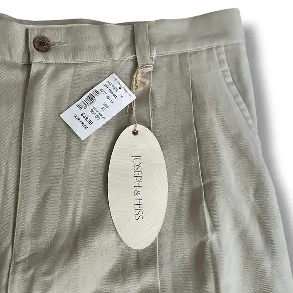 Joseph & Feiss Shorts Men's Sz 38 Khaki 100% Silk Chino Pleated Resort Vacay NWT - Picture 4 of 15